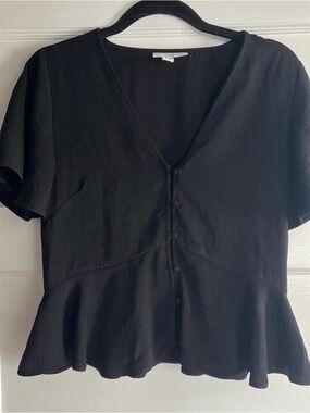 Black Topshop Peplum Button Front Top